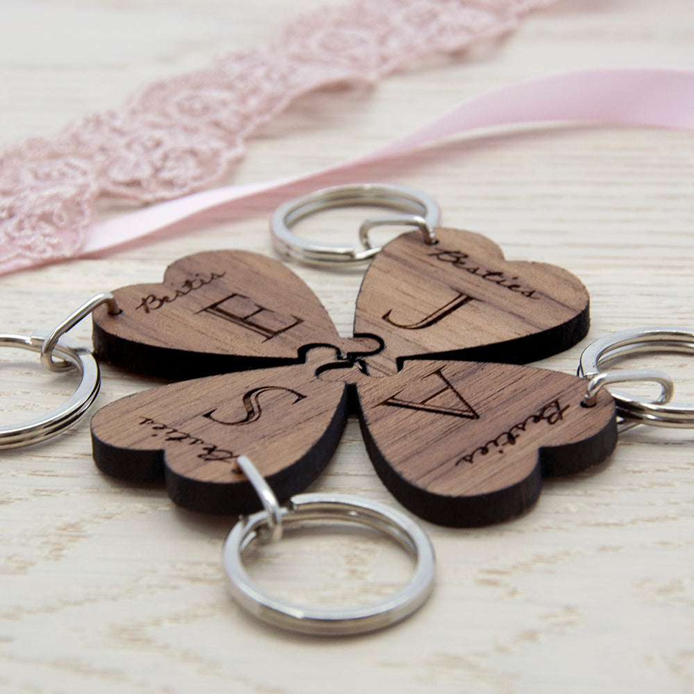 Besties Lucky Clover Wooden Keyring - treat-republic