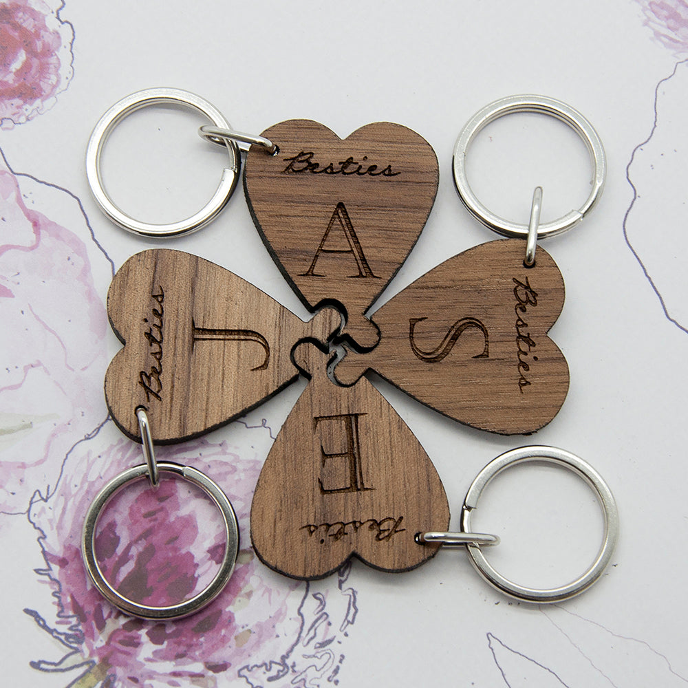 Besties Lucky Clover Wooden Keyring - treat-republic