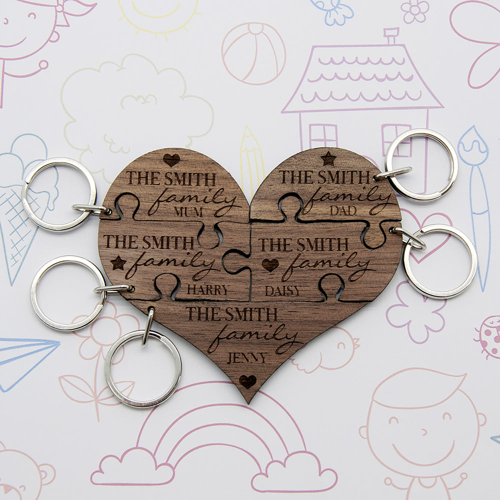 Our Family Heart Wooden Jigsaw Keyring - treat-republic