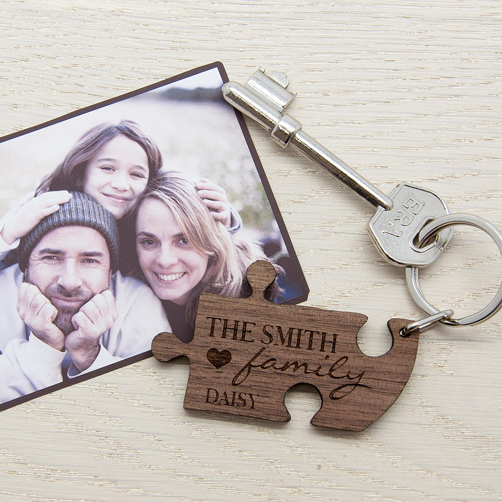 Our Family Heart Wooden Jigsaw Keyring - treat-republic