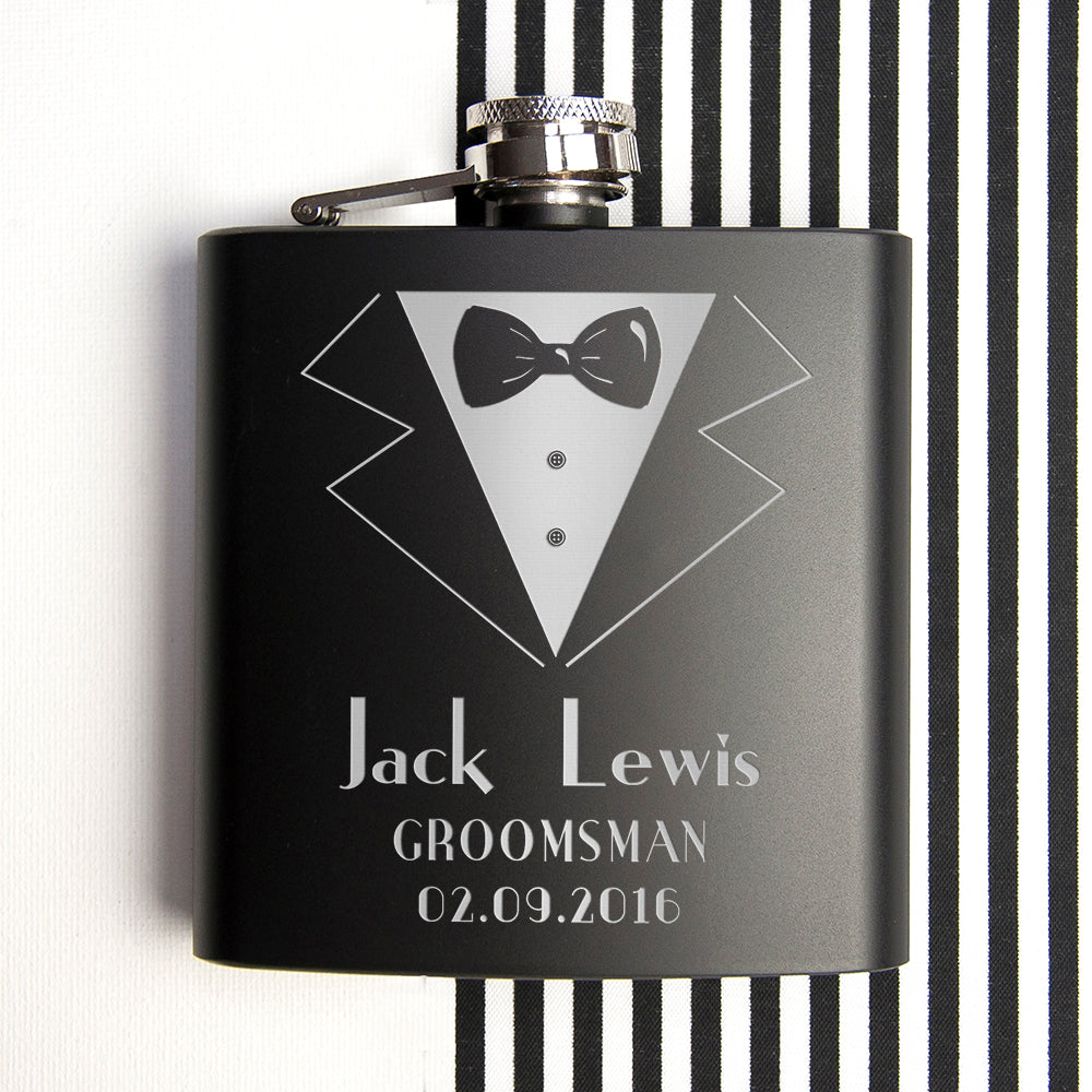 Thank You For Being My Groomsman Personalised Black Matte Hip Flask - treat-republic