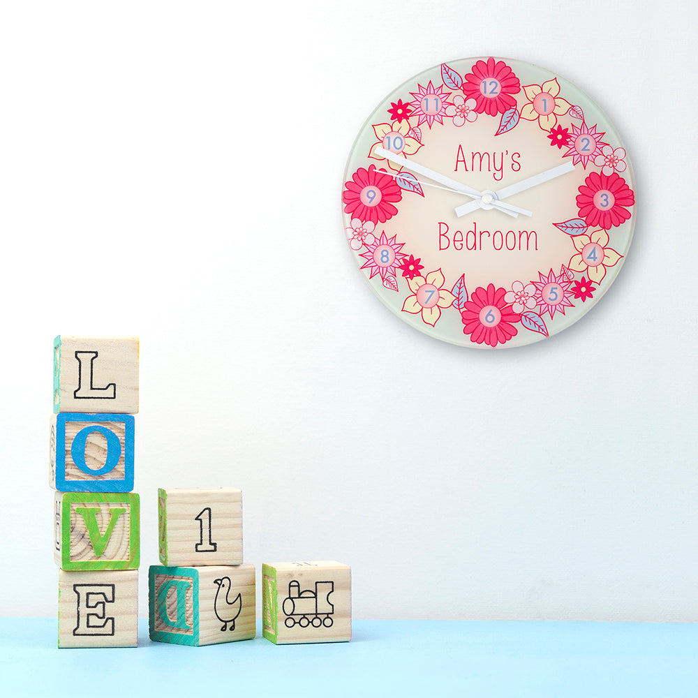 Flower Garland, Personalised Little Girl's Wall Clock - treat-republic