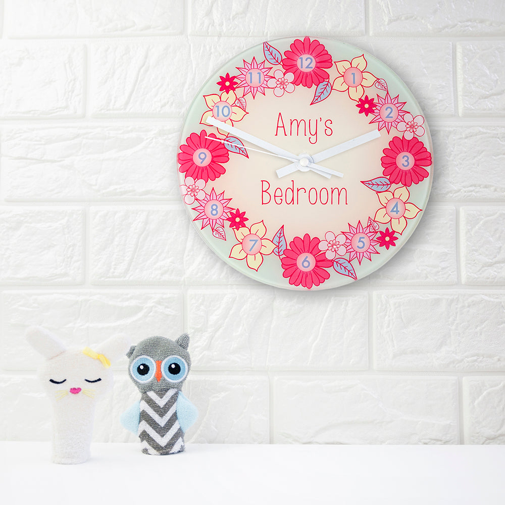 Flower Garland, Personalised Little Girl's Wall Clock - treat-republic