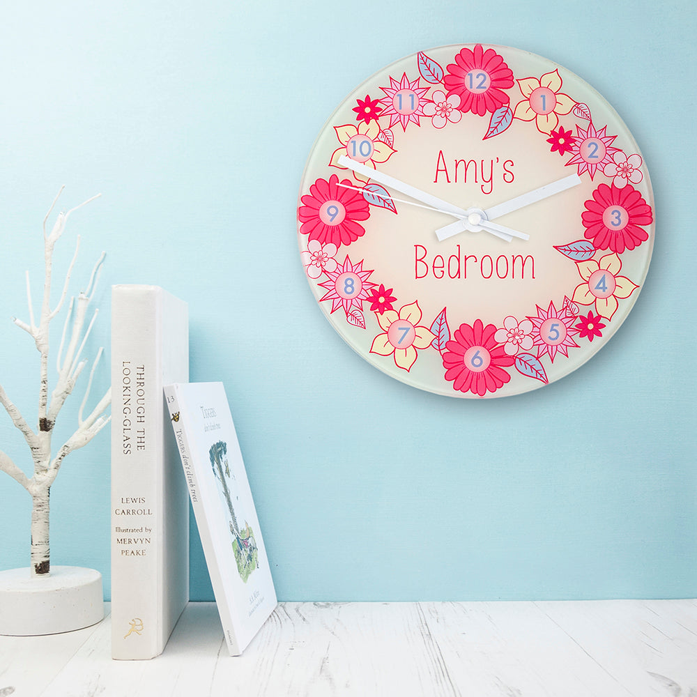 Flower Garland, Personalised Little Girl's Wall Clock - treat-republic