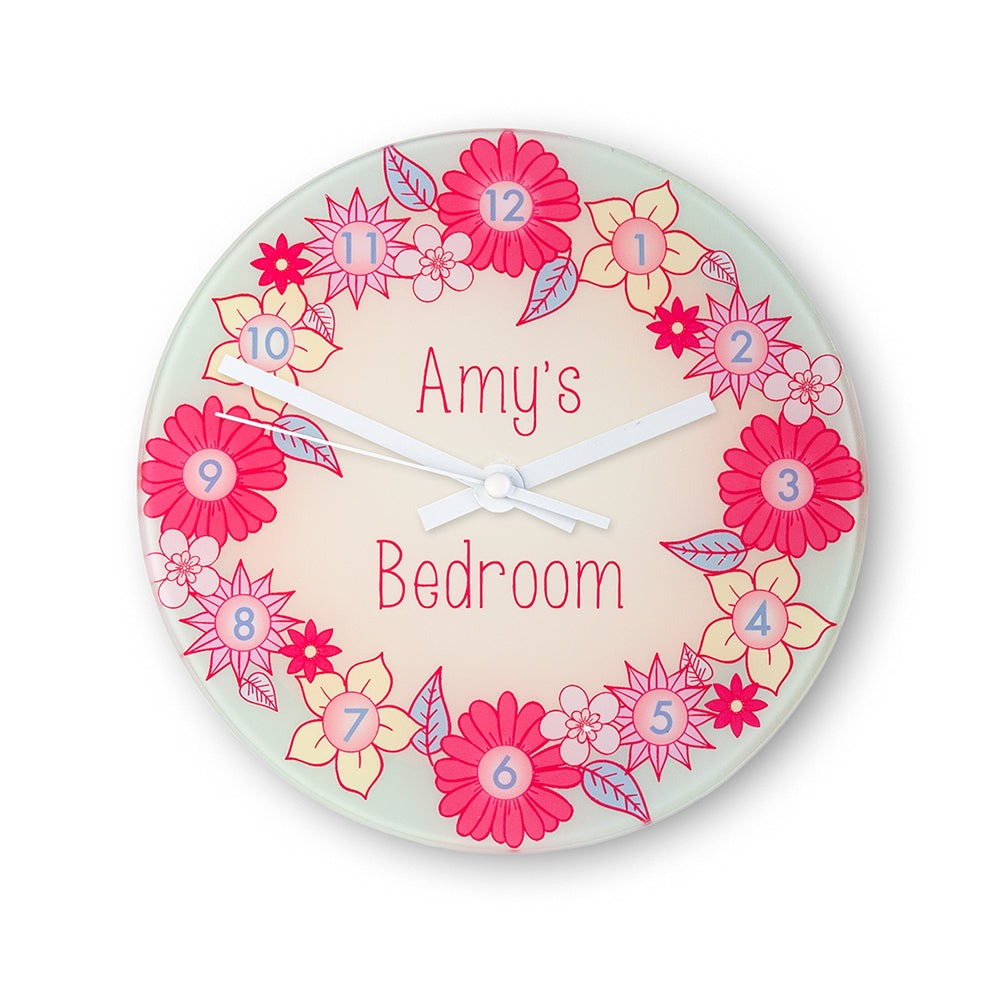 Flower Garland, Personalised Little Girl's Wall Clock - treat-republic
