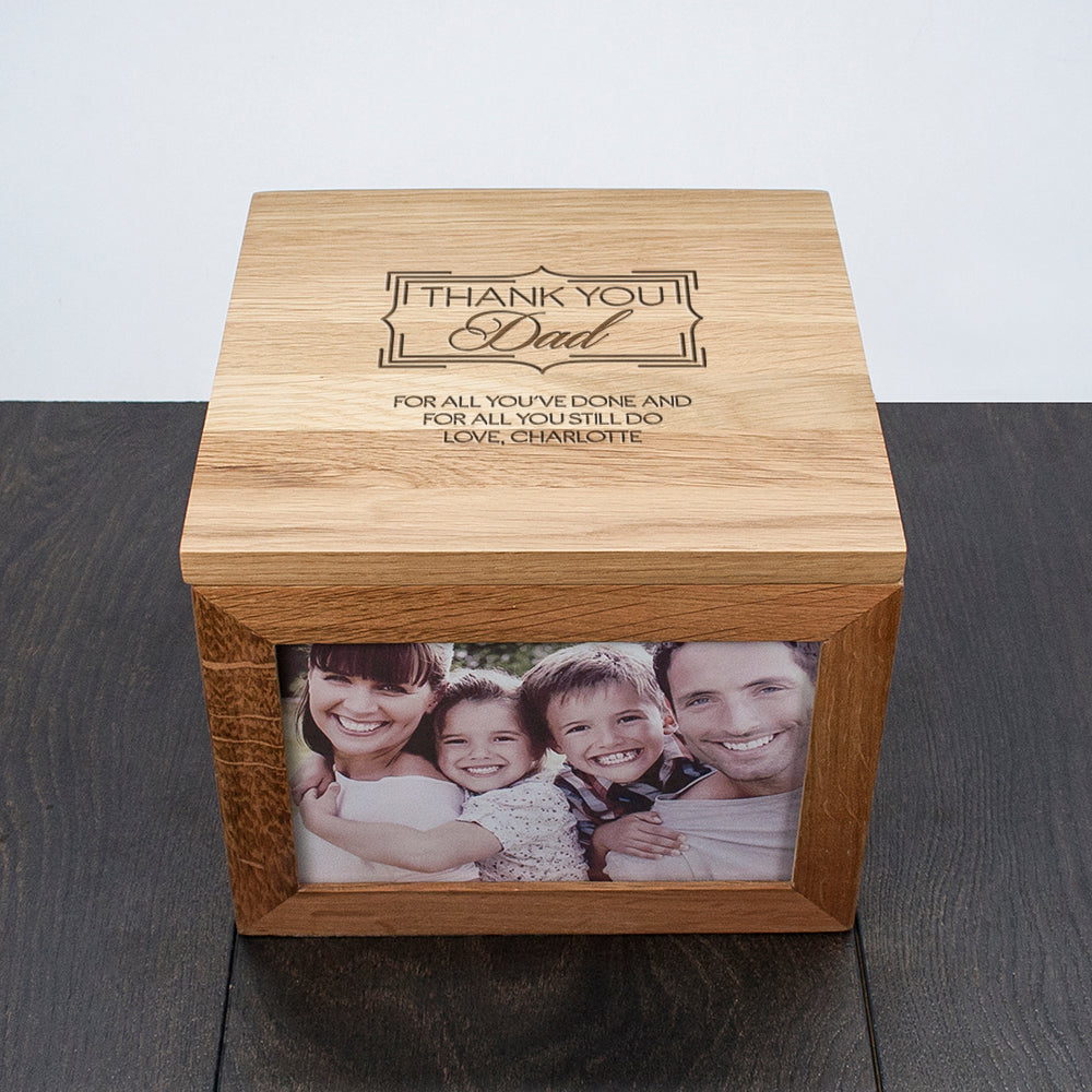Personalised Thank You Large Oak Photo Keepsake Box - treat-republic
