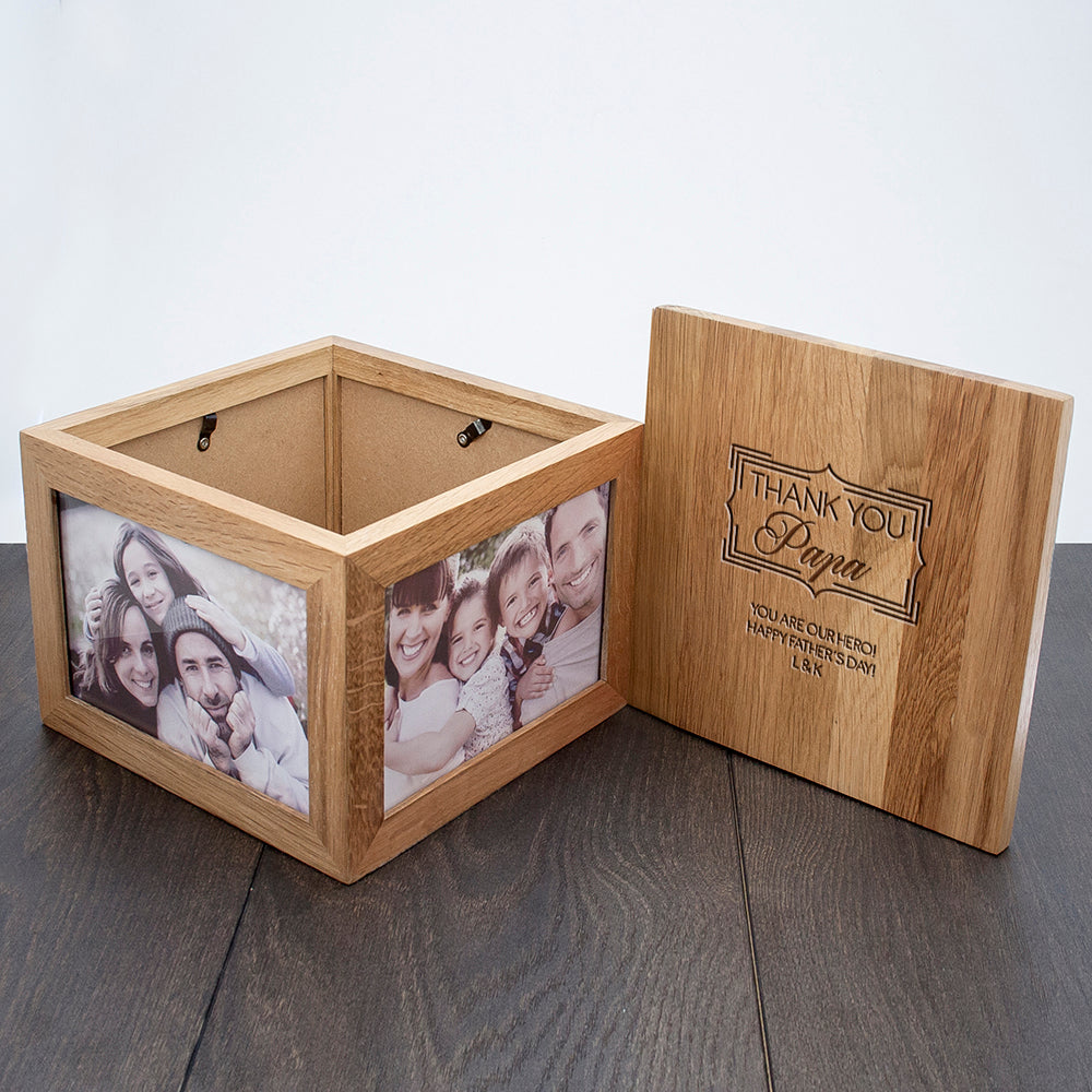 Personalised Thank You Large Oak Photo Keepsake Box - treat-republic