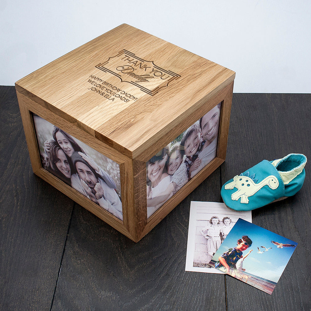 Personalised Thank You Large Oak Photo Keepsake Box - treat-republic