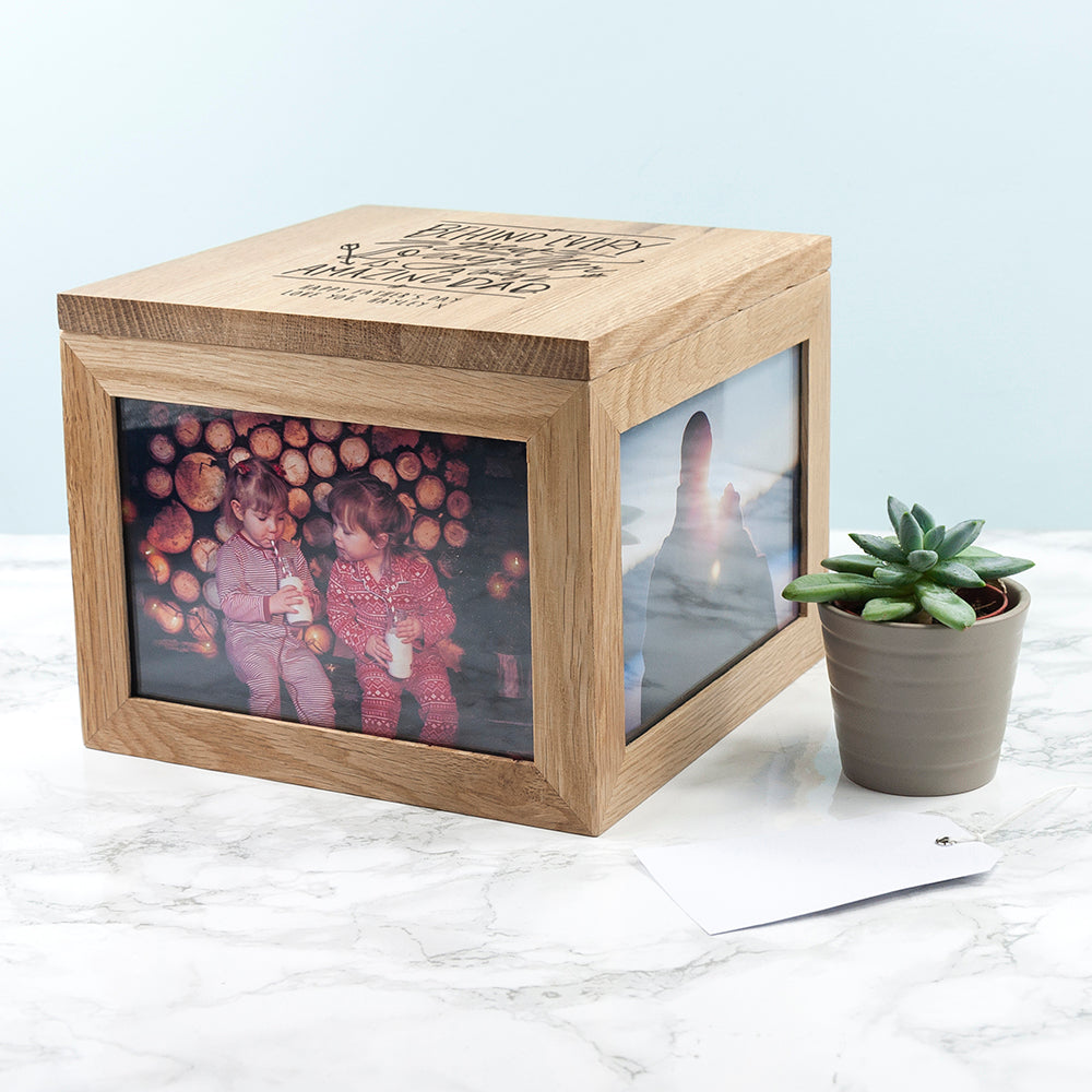 Personalised A Truly Amazing Dad Oak Photo Keepsake Box - treat-republic