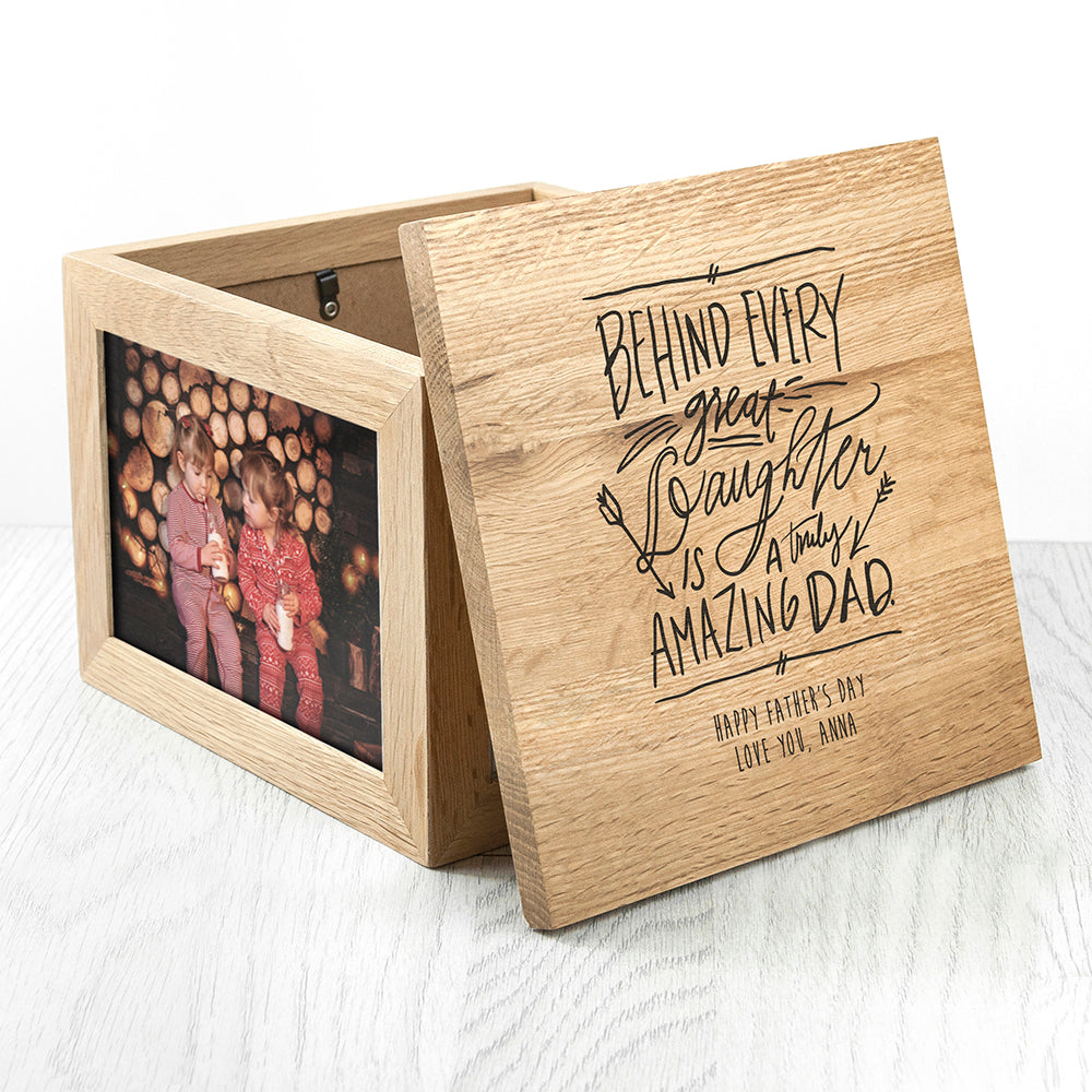 Personalised A Truly Amazing Dad Oak Photo Keepsake Box - treat-republic