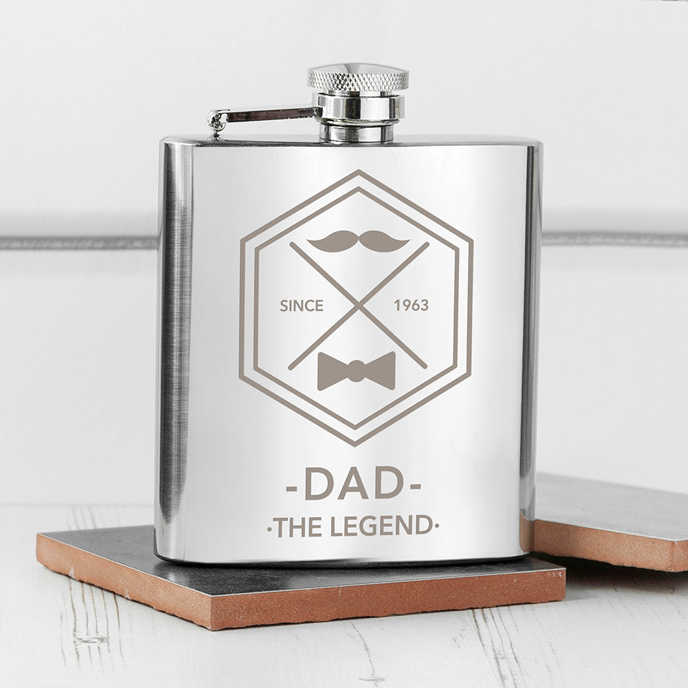 Legend Dad's Silver Hip Flask - treat-republic