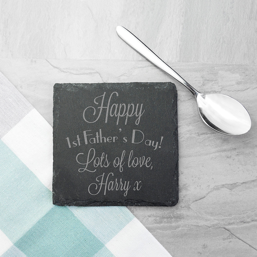 Happy 1st Father's Day Square Slate Keepsake - treat-republic
