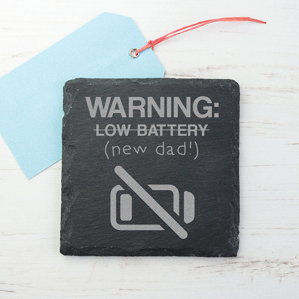 Warning: New Dad Square Slate Keepsake (Non Personalised Gift) - treat-republic