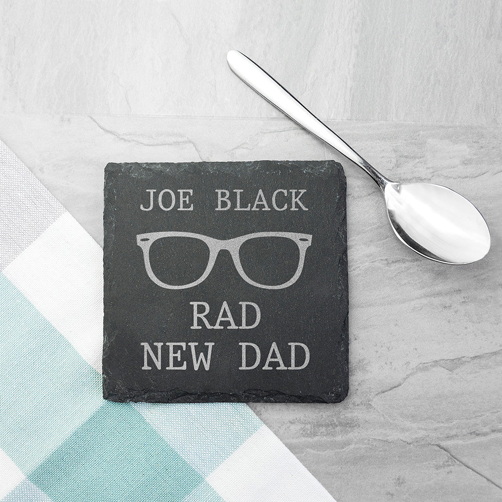 Rad New Dad Square Slate Keepsake - treat-republic
