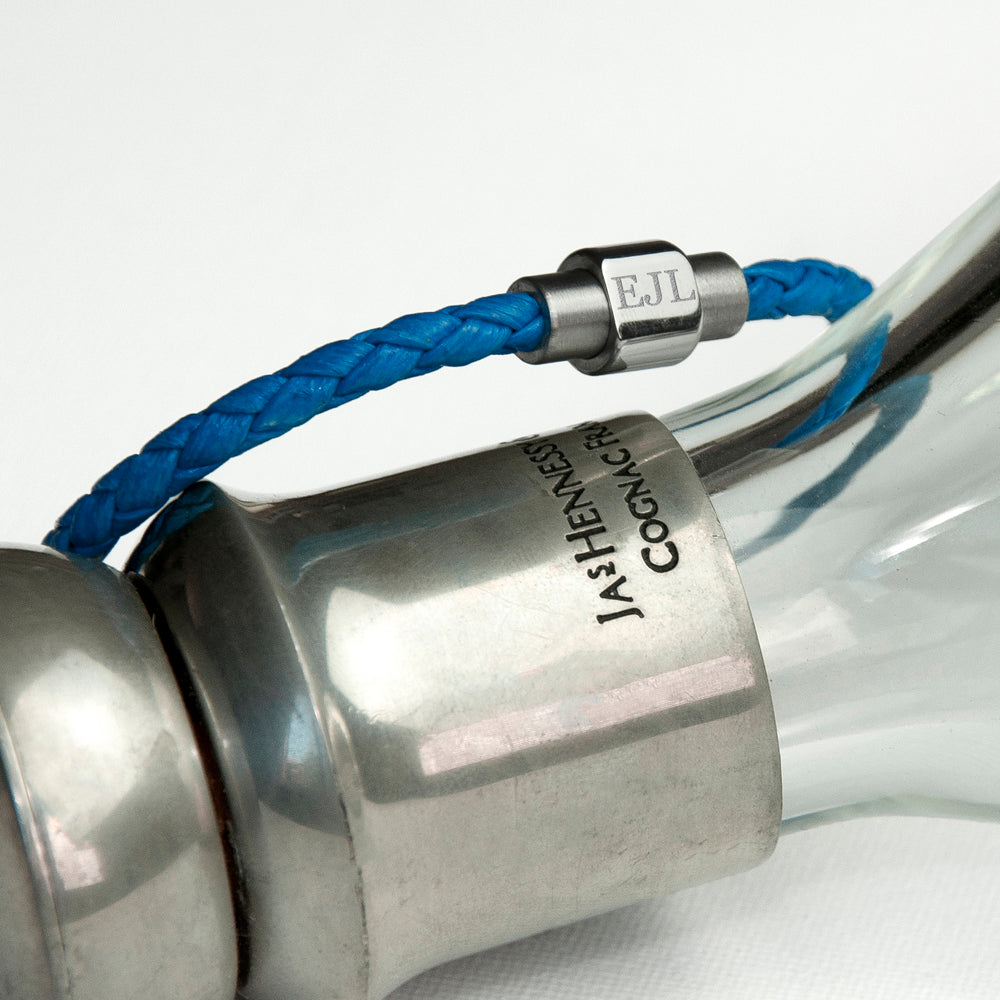 Personalised Men's Woven Leather Bracelet in Cobalt Blue - treat-republic