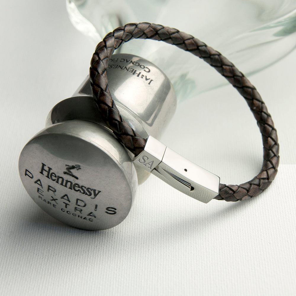 Personalised Men's Leather Bracelet With Tube Clasp - treat-republic