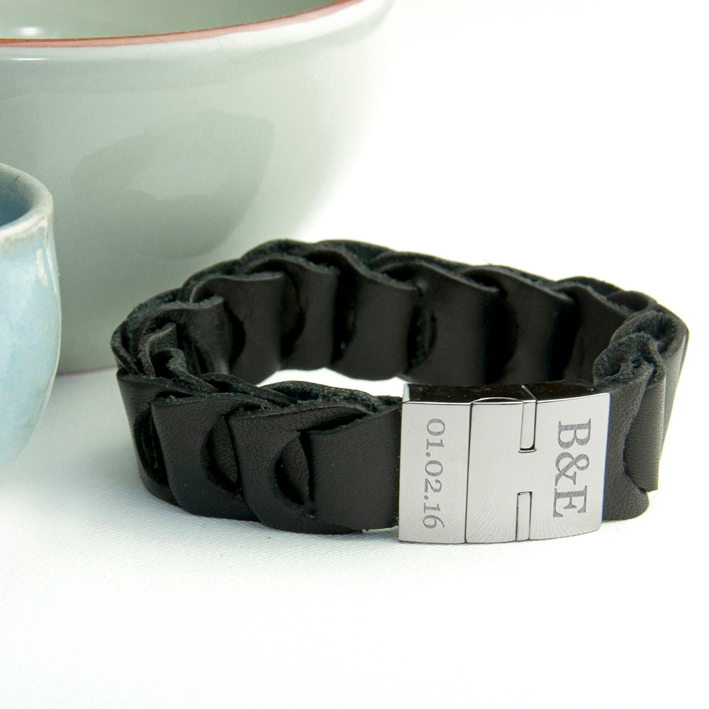 Personalised Men's Intrepid Leather Bracelet - treat-republic