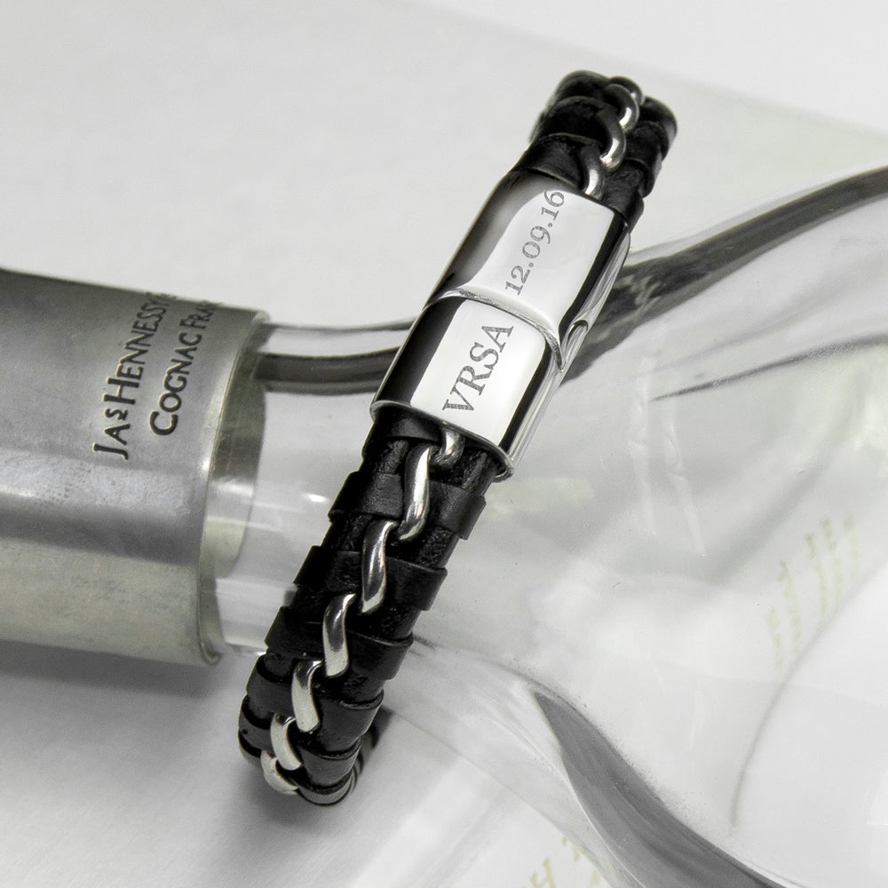 Personalised Men's Metal Detailed Leather Bracelet - treat-republic