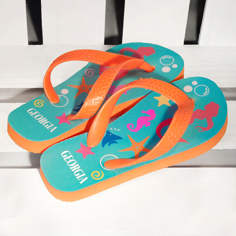 Under The Sea, Mermaid Child's Personalised Flip Flops - treat-republic