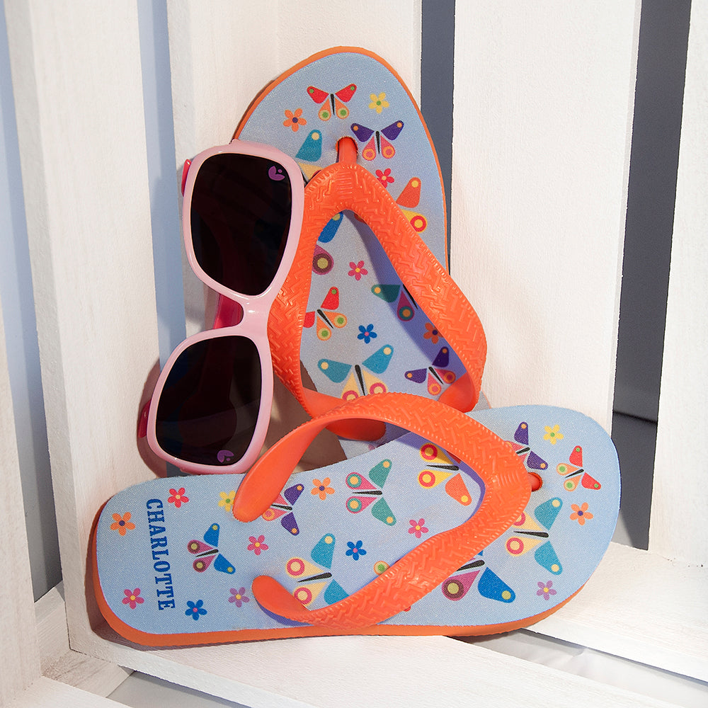 Fluttering Butterfly Child's Personalised Flip Flops - treat-republic