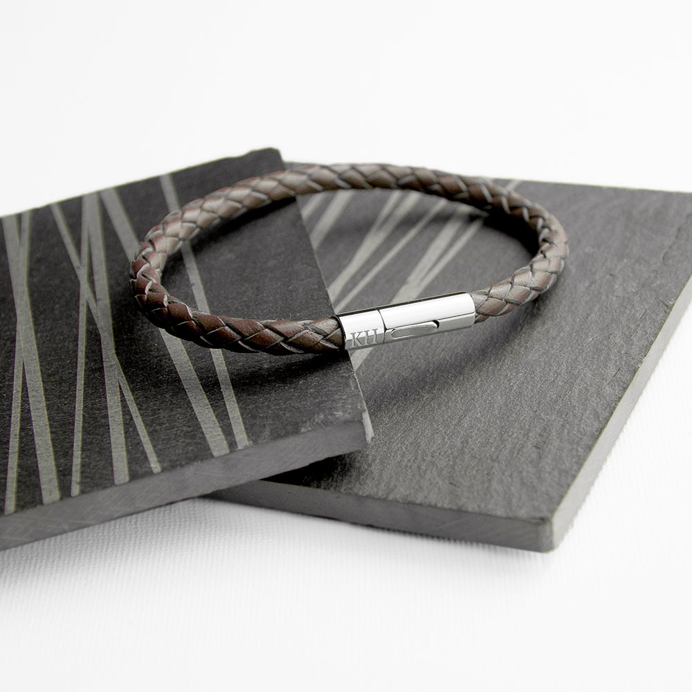 Personalised Men's Capsule Tube Woven Bracelet In Cedar Brown - treat-republic