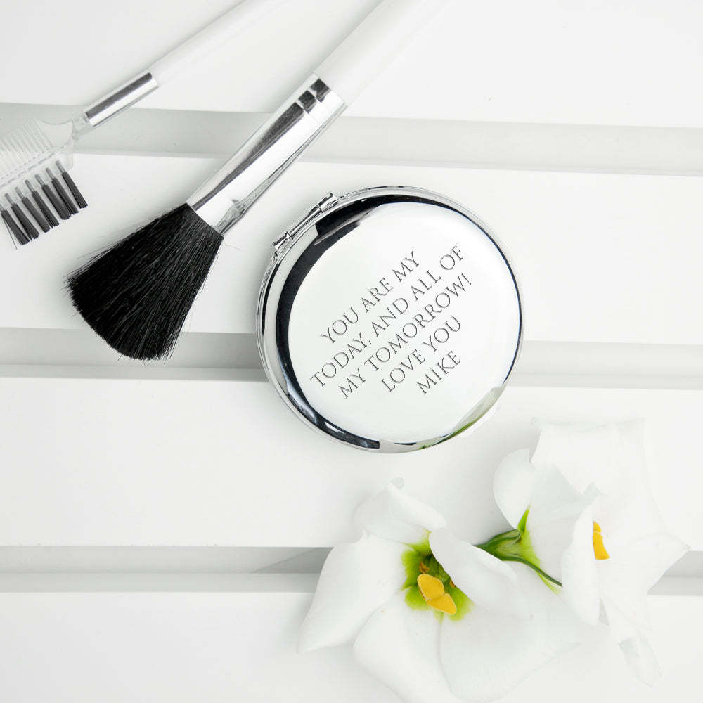 Personalised Silver Plated Lucky Sixpence Compact Mirror - treat-republic