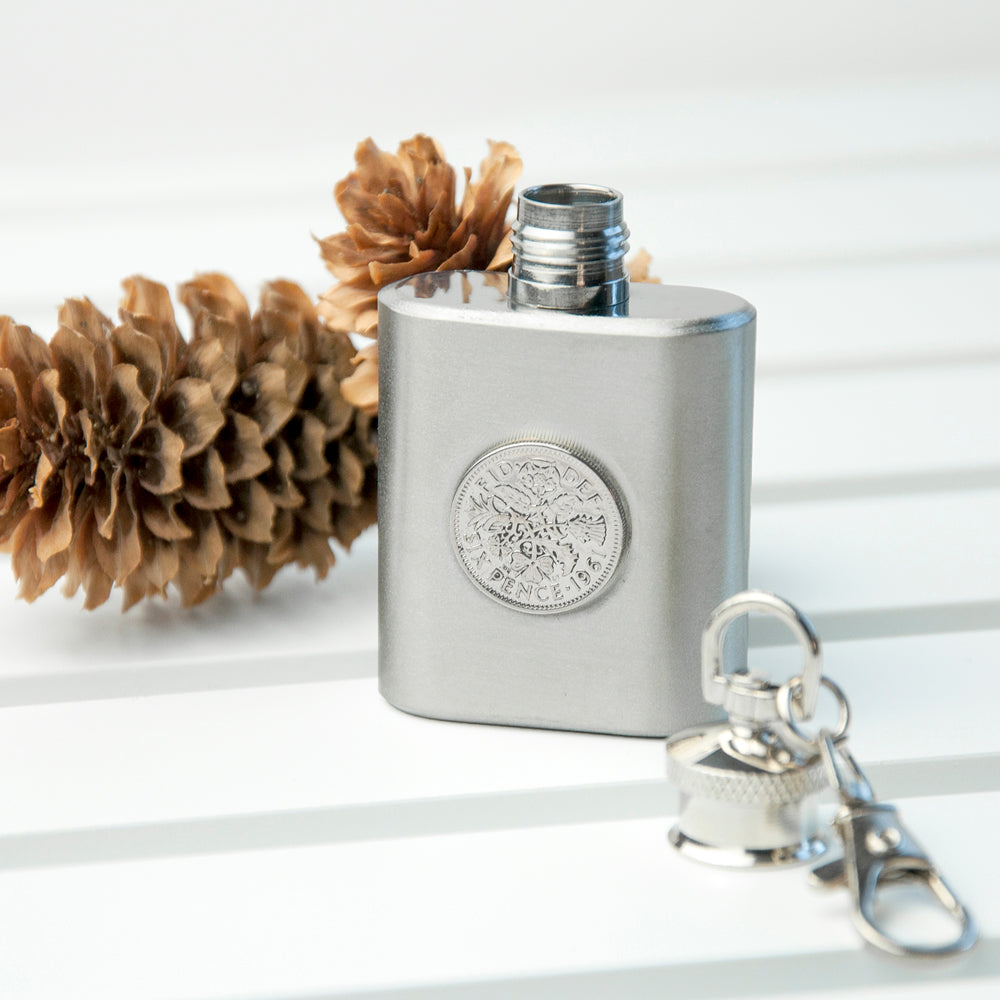 Personalised Silver Plated Lucky Sixpence Mini Hip Flask - treat-republic
