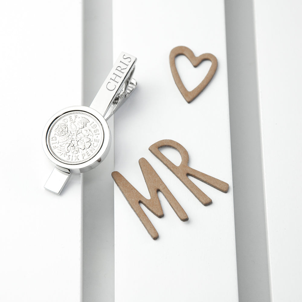 Personalised Silver Plated Lucky Sixpence Tie Clip - treat-republic