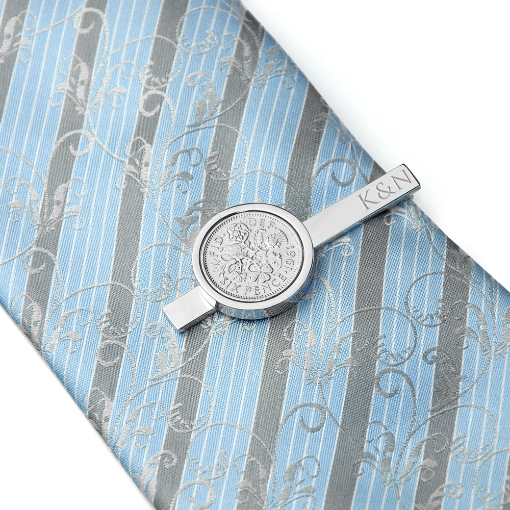 Personalised Silver Plated Lucky Sixpence Tie Clip - treat-republic