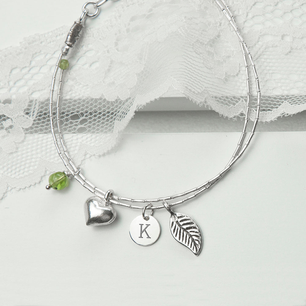Mother & Daughter Personalised Bracelet With Peridot Stones - treat-republic