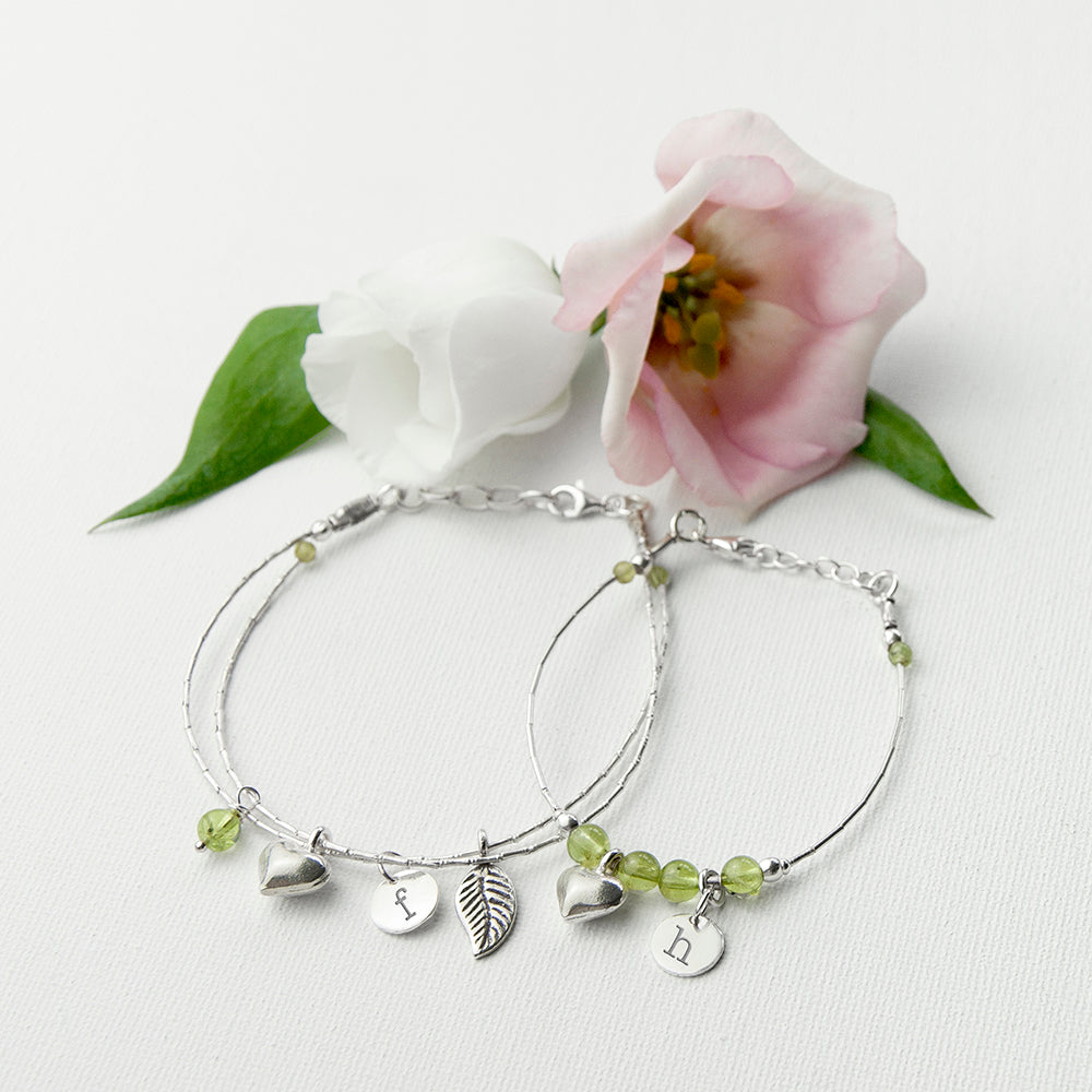 Mother & Daughter Personalised Bracelet With Peridot Stones - treat-republic