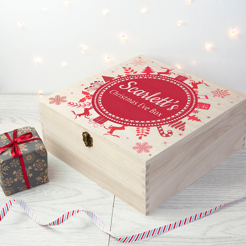Personalised Christmas Eve Box With Snowflake Wreath - treat-republic