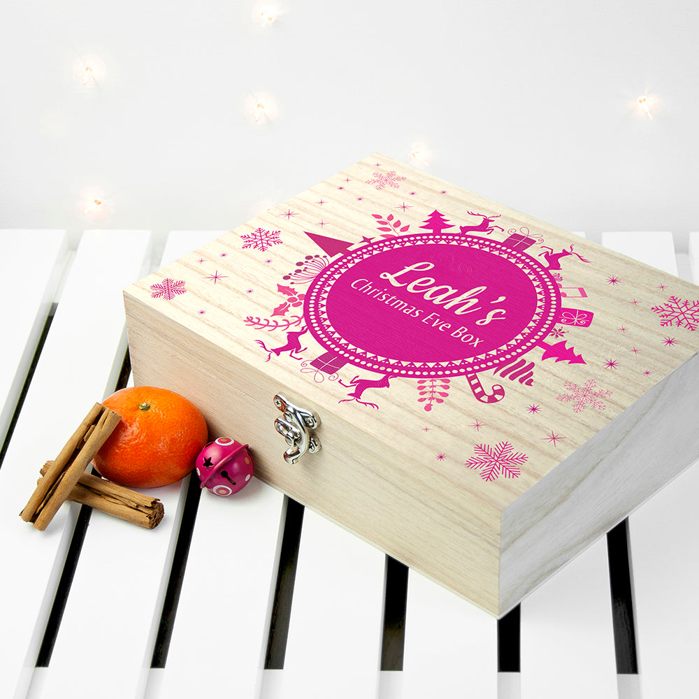 Personalised Christmas Eve Box With Snowflake Wreath - treat-republic