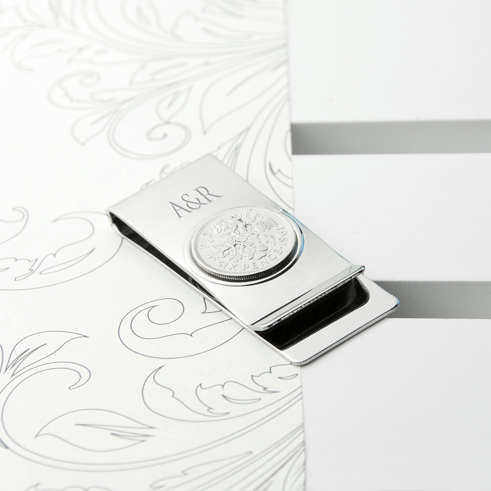 Personalised Silver Plated Lucky Sixpence Money Clip - treat-republic