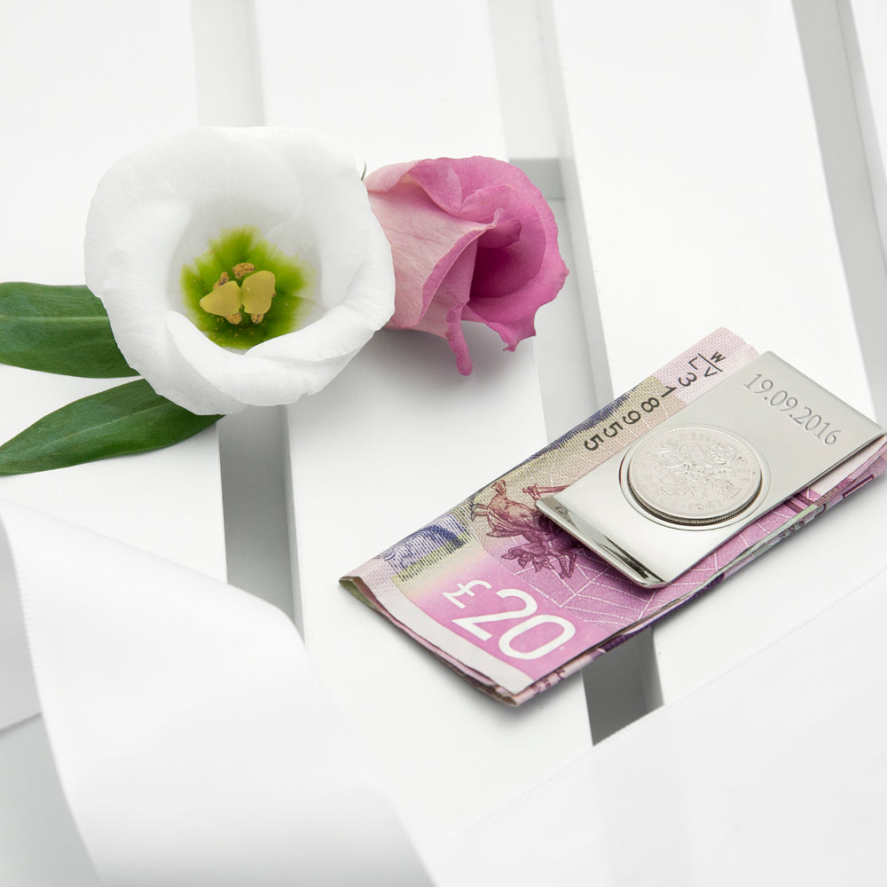 Personalised Silver Plated Lucky Sixpence Money Clip - treat-republic