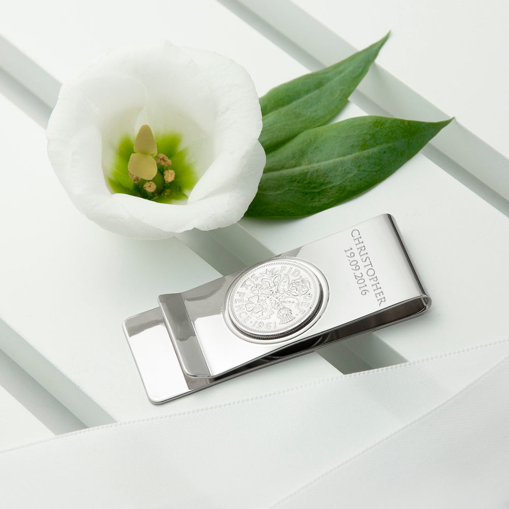 Personalised Silver Plated Lucky Sixpence Money Clip - treat-republic