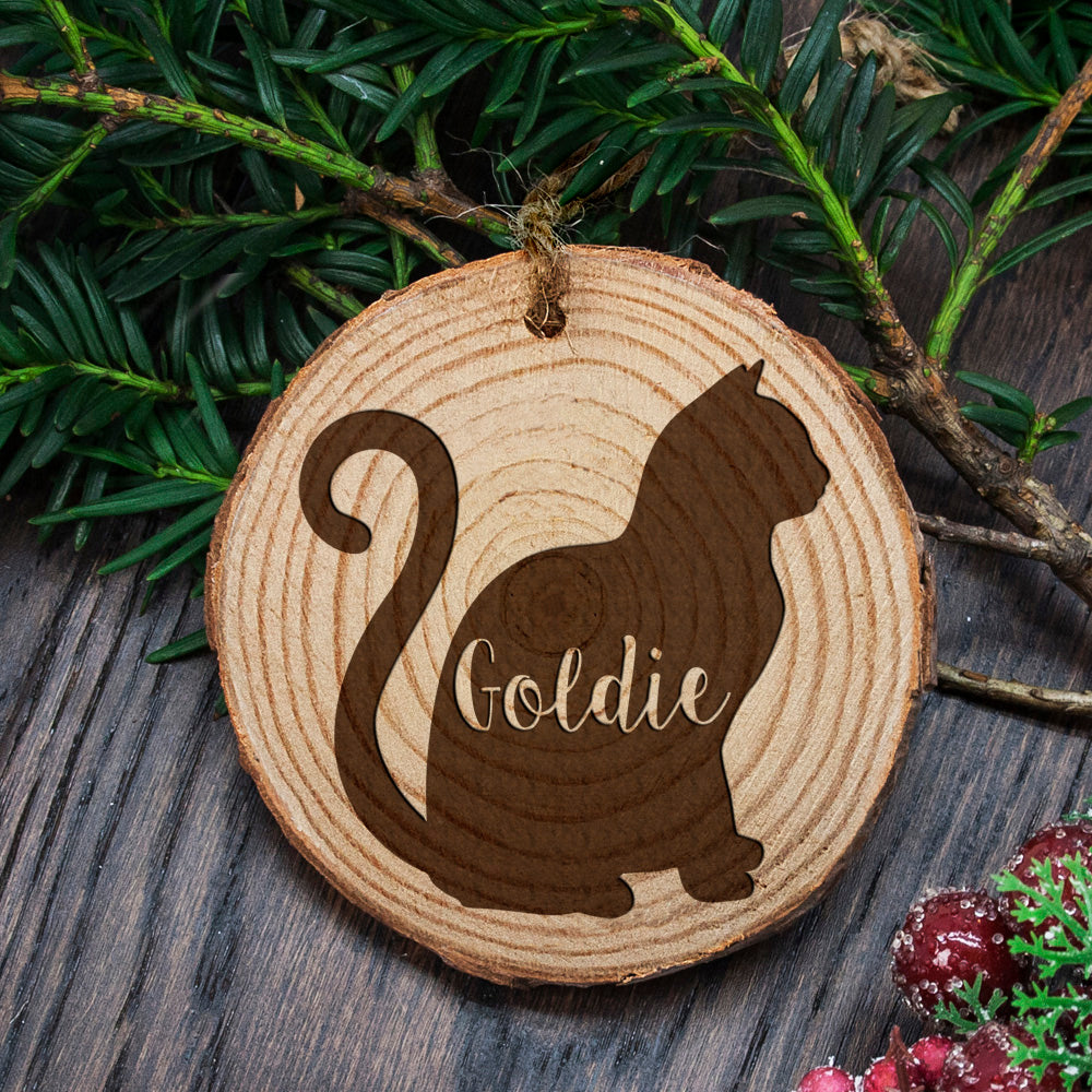Personalised Engraved Cat Silhouette Christmas Tree Decoration - treat-republic