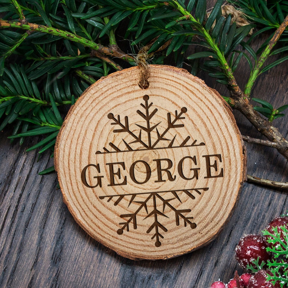 Personalised Engraved Snow Flake Christmas Tree Decoration - treat-republic