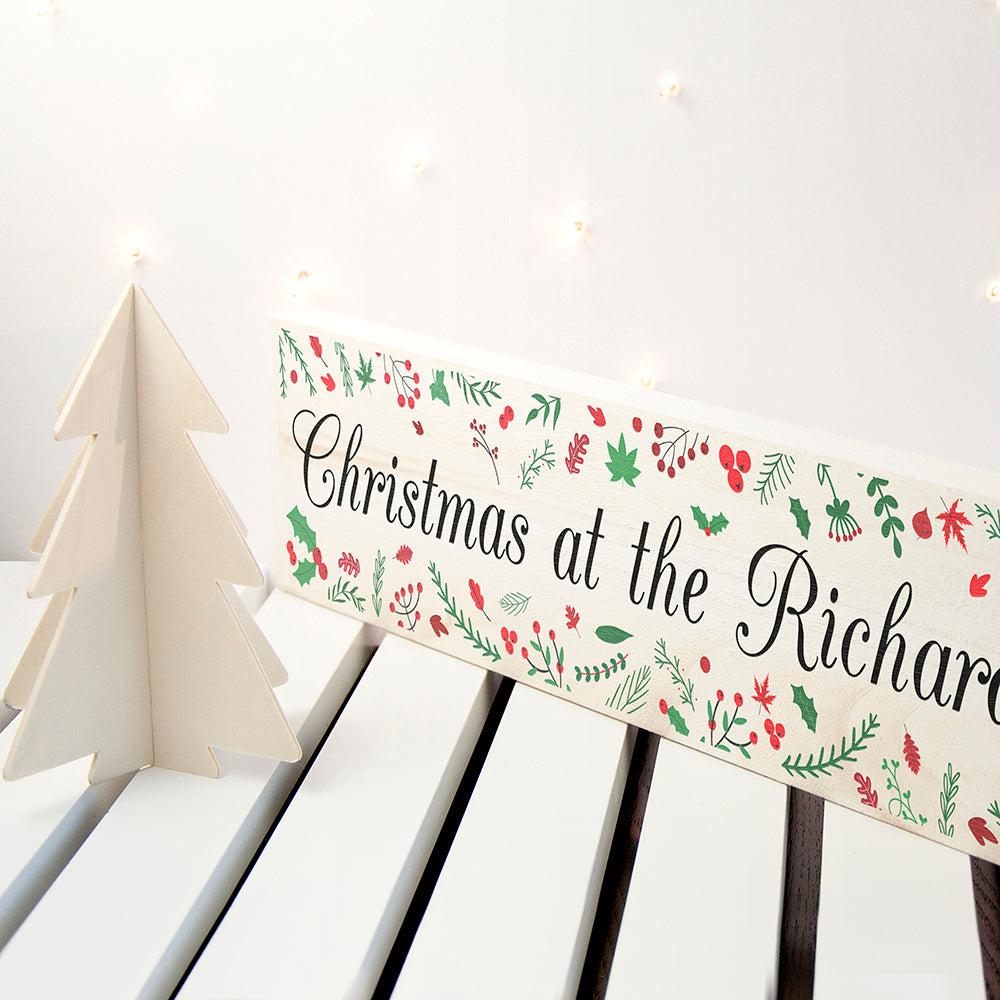 Personalised Holly Festive Christmas Mantle Decoration - treat-republic