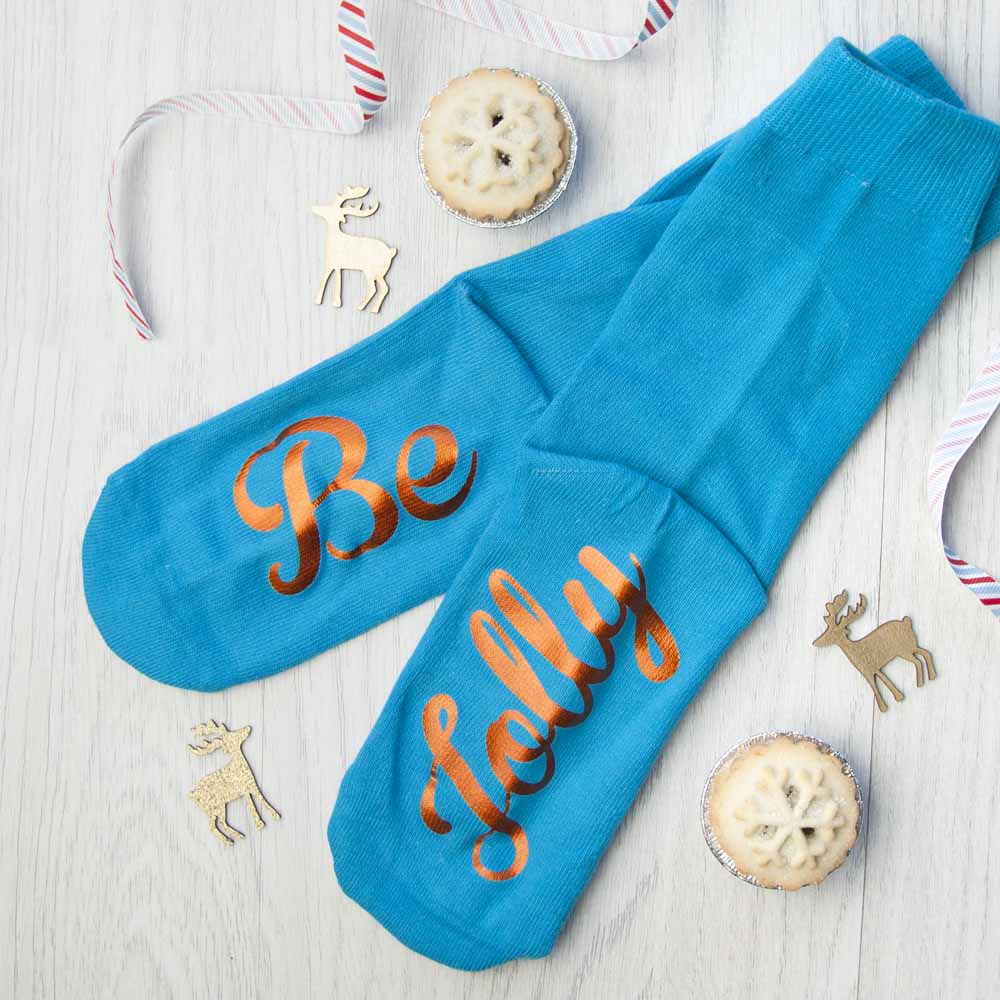 Personalised Turquoise & Terracotta Orange Christmas Day Socks - treat-republic