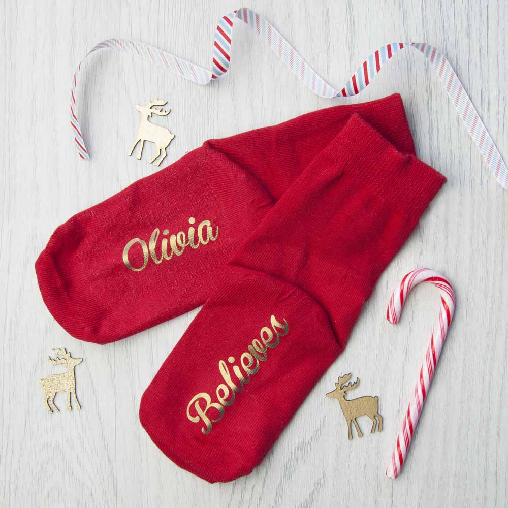 Personalised Kids Crimson & Gold Christmas Day Socks - treat-republic