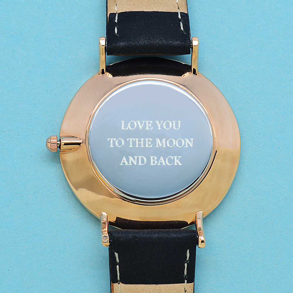 Elie Beaumont Ladies Personalised Leather Watch In Black With White Dial - treat-republic