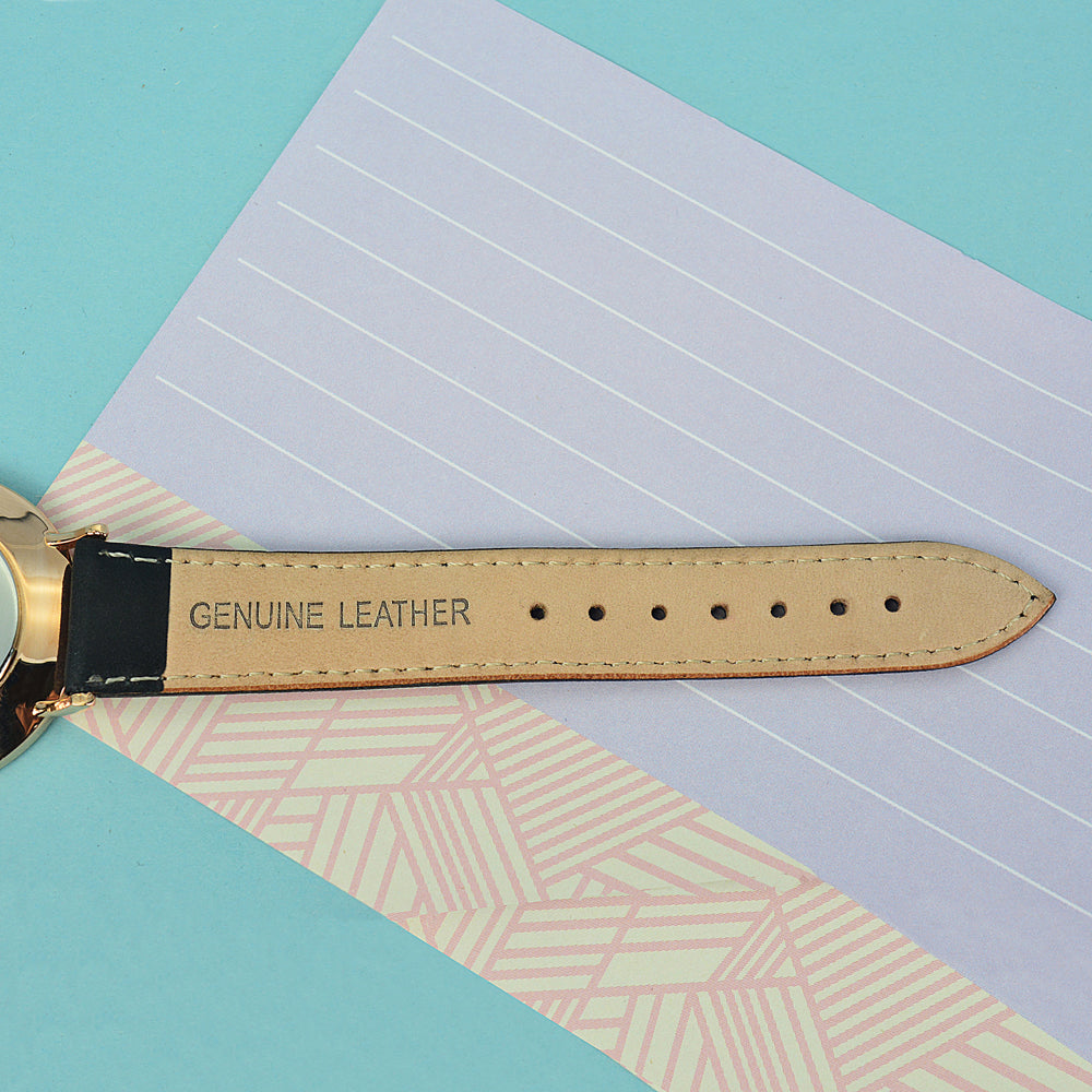 Elie Beaumont Ladies Personalised Leather Watch In Black With White Dial - treat-republic