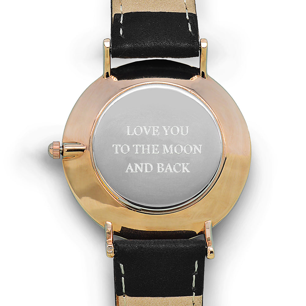 Elie Beaumont Ladies Personalised Leather Watch In Black With White Dial - treat-republic