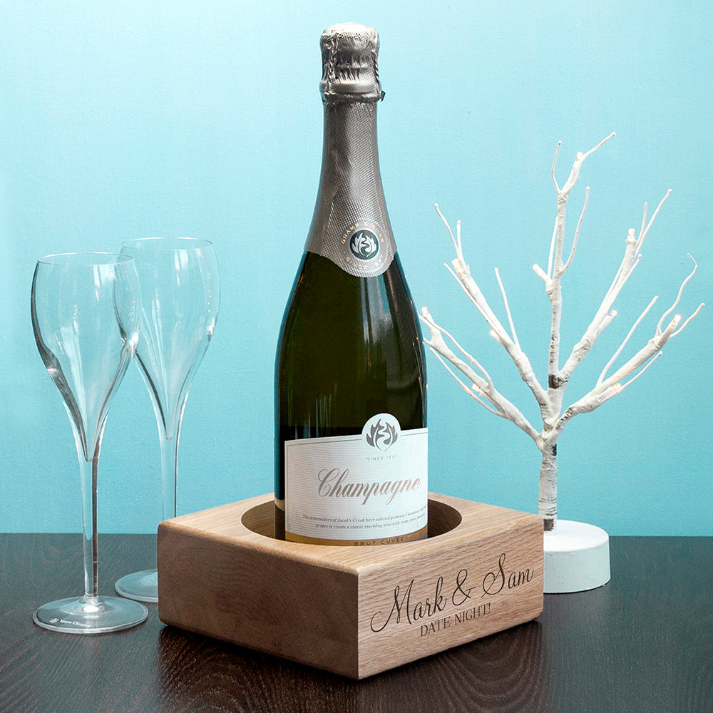 Personalised Solid Oak Champagne Holder - treat-republic