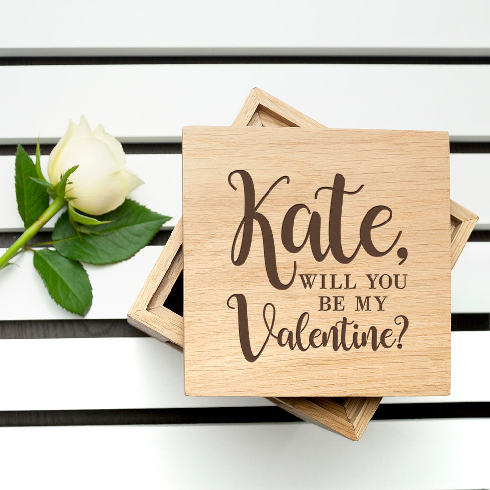 Personalised Be My Valentine Oak Photo Cube - treat-republic
