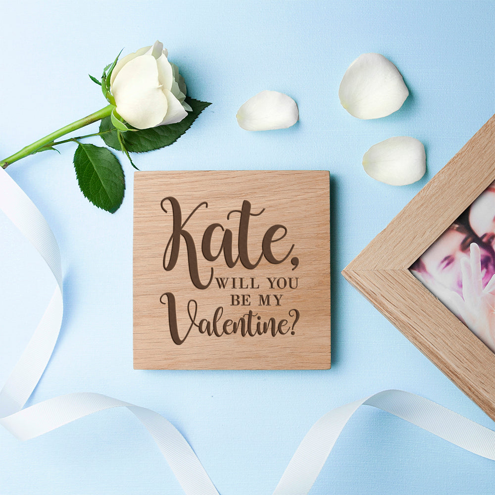 Personalised Be My Valentine Oak Photo Cube - treat-republic