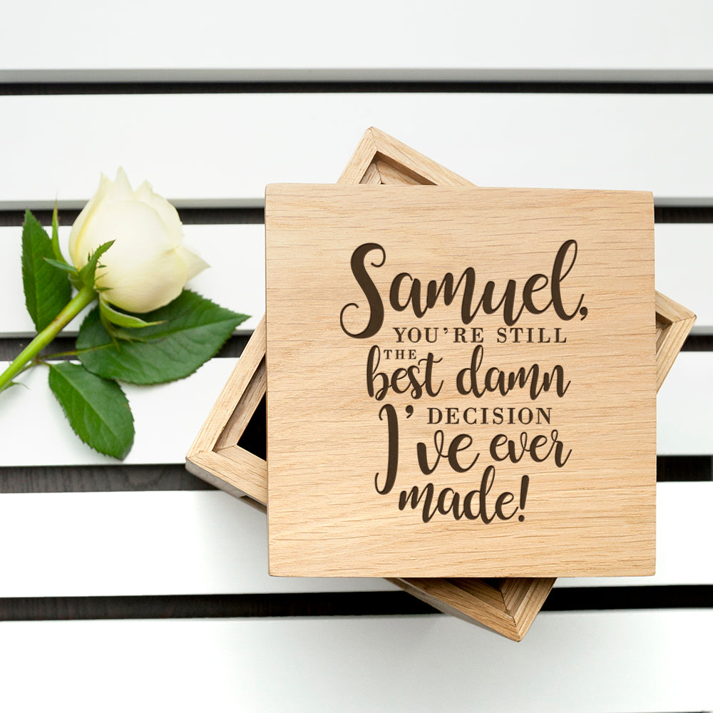 Personalised Valentine's Best Damn Decision Oak Photo Cube - treat-republic