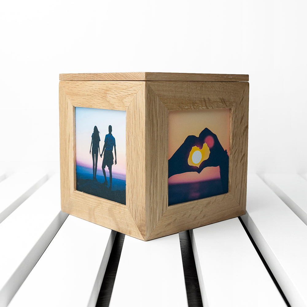 Personalised Heart Venn Diagram Oak Photo Cube - treat-republic