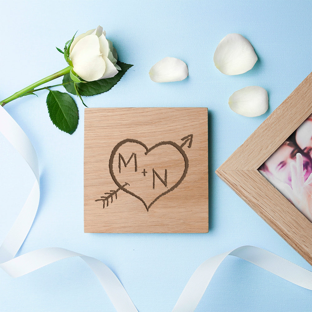 Personalised Carved Heart Oak Photo Cube - treat-republic